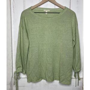 Eileen Fisher Organic Linen Sweater Pistachio Green 3/4 Tie Sleeve Light Knit XS